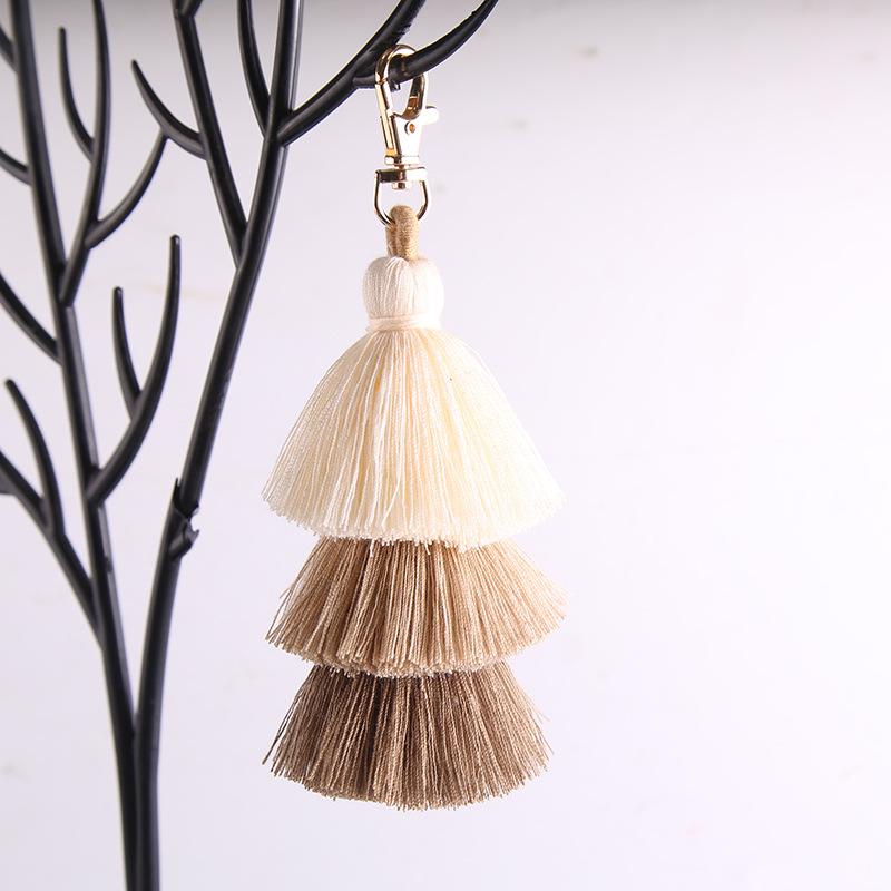 Three-layer Cotton Tassel Bag Hanger Decoration with Ethnic Style Keychain In Bohemian Style - Three-layer Tassels Pendant