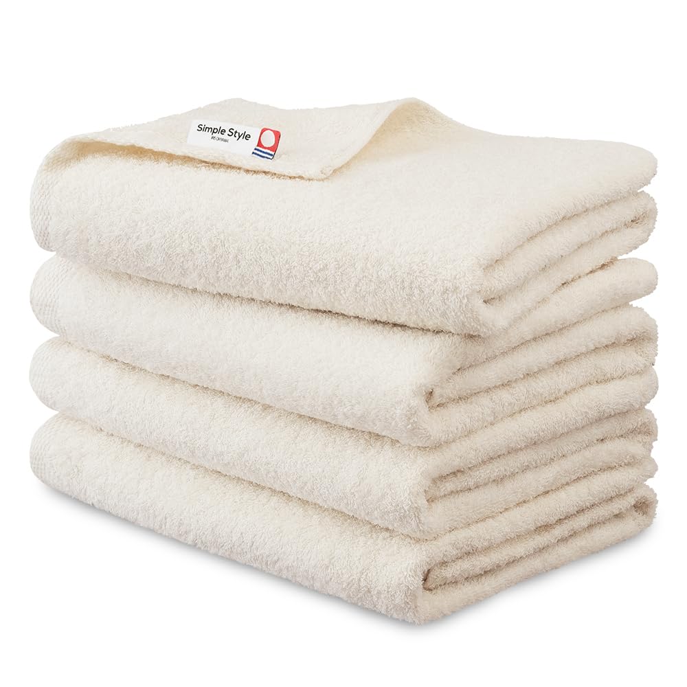 

Iris Ohyama Imabari Certified Bath Set of Simple Lightweight and Thin Soft and Gentle to the Made in Hotel Bath Towel Imabari Towel Towels, Ivory, 4,