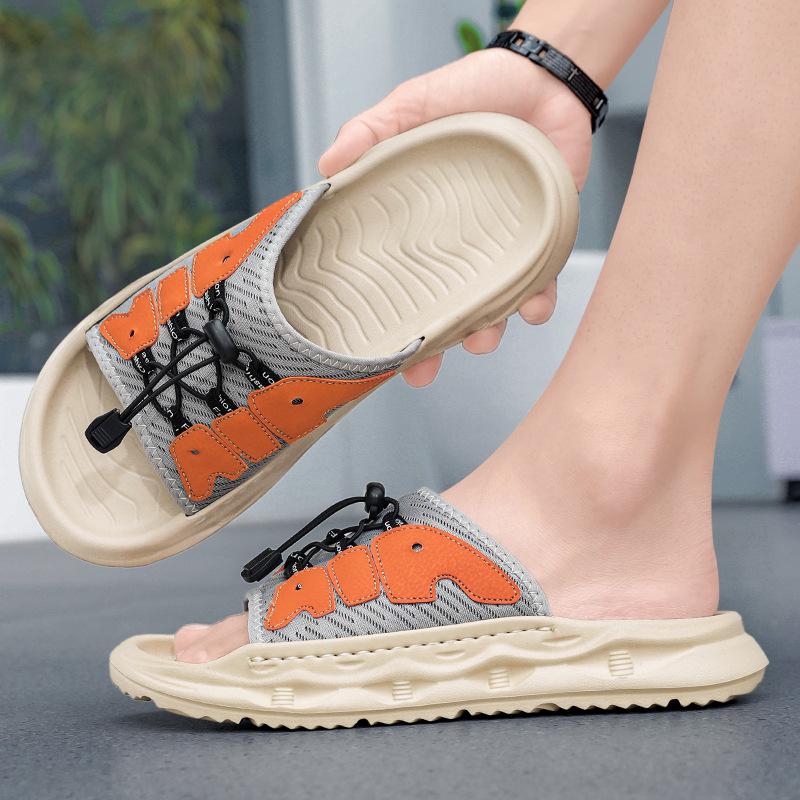 Slippers men's summer wear soft-soled one-word drag teenagers non-slip and wear-resistant sports and leisure beach sandals