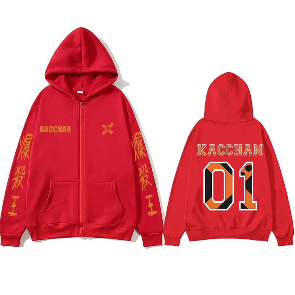 Felpa con zip Anime My Hero Academia Bakugou Katsuki Uomo Donna Cartone Animato Cosplay Felpe con Zip Maschile Casual Retro Giacca Oversize