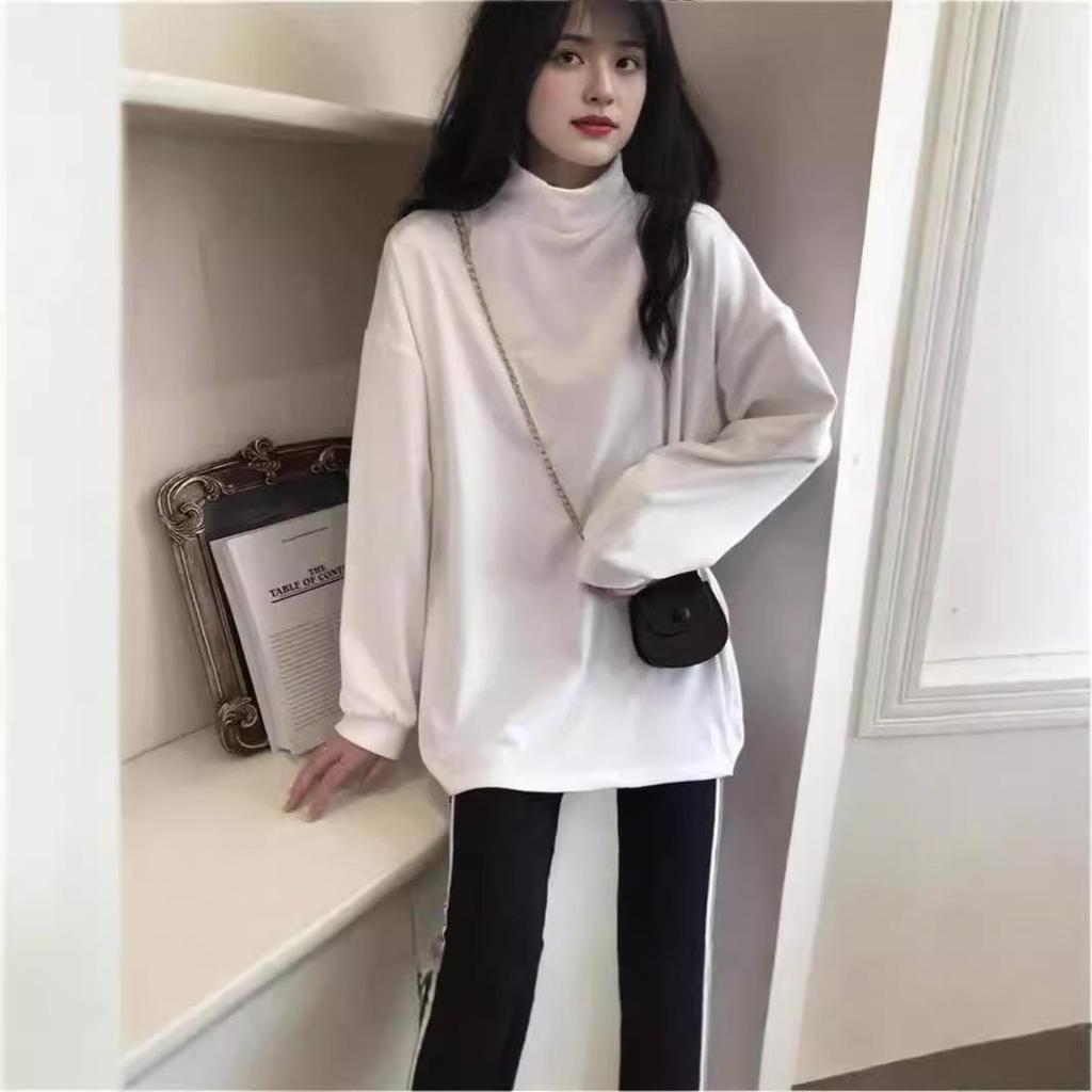 Women's 2024 Autumn/Winter Half Turtleneck Warm Loose Long Sleeve Top