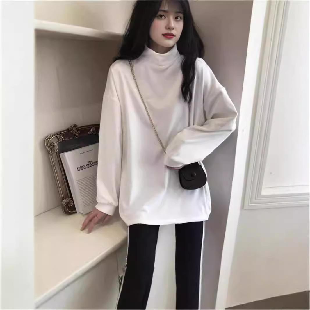 

Женский осенне-зимний топ с полувысоким воротником, теплый, свободного кроя, с длинным рукавом XXL белый