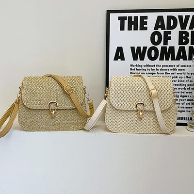 Modische geflochtene kleine Tasche für Damen Neue Mode Ein-Schulter-Umhängetasche Personalisierter Drehverschluss Stroh gewebte kleine quadratische Tasche