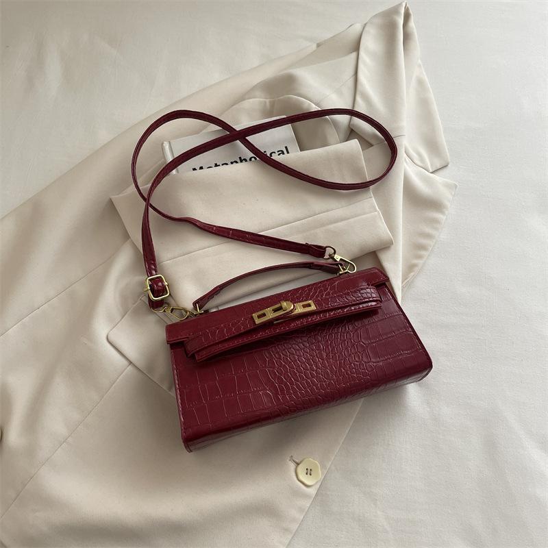 Women Crocodile Pattern Lock Buckle Small Square Shoulder Handbag Crossbody Evening Bag