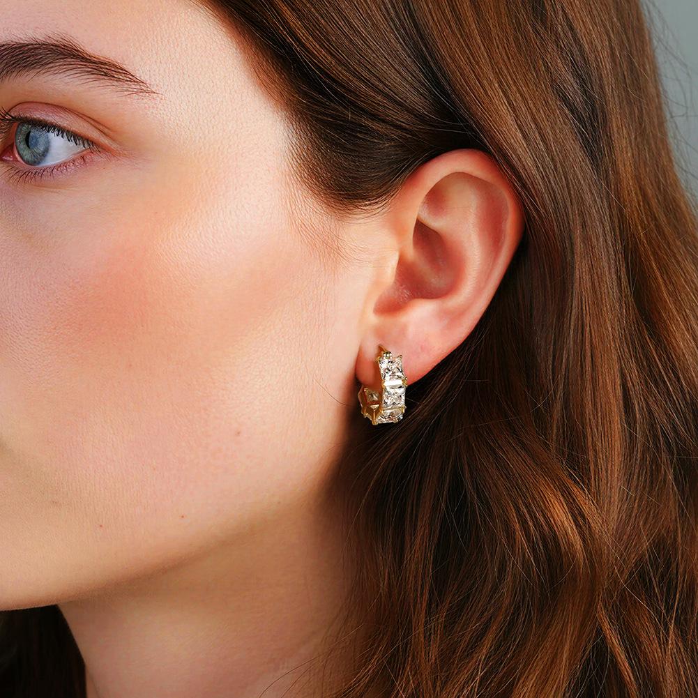 Luxury 925 Sterling Silver Jewelry 14K Gold Plated D Color VVS Moissanite Hoop Earrings for Party