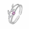 Elegant Zirconia Leaf Open Ring for Women - High-End European & American Style