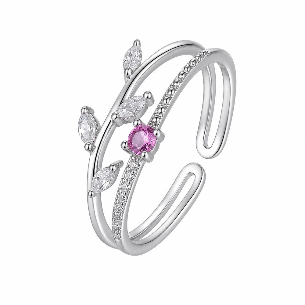 Elegant Zirconia Leaf Open Ring for Women - High-End European & American Style