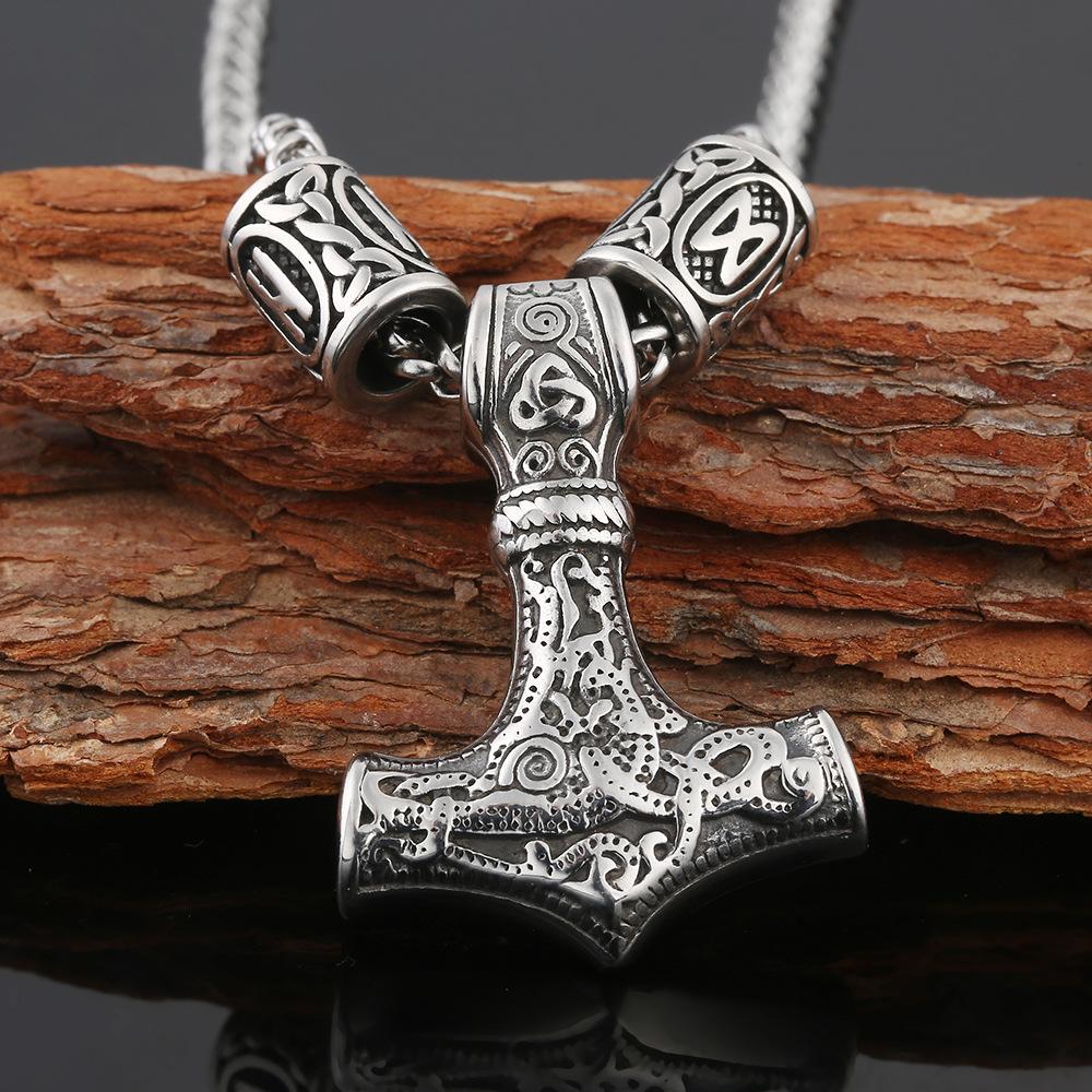 Collier pendentif nordique Viking en acier inoxydable, marteau de Thor Odin Rune, bijoux pour hommes