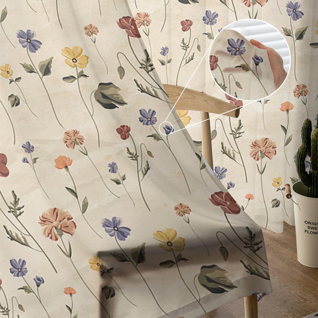 Retro Floral Wildflowers Sheer Curtains for Living Room Decoration Window Curtains for Kitchen Tulle Voile Organza Curtains
