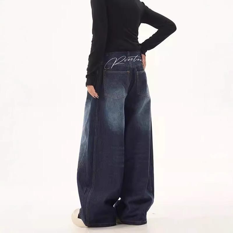 Retro Design Wide-Leg Scimitar Jeans - Versatile, Loose-Fit Women's Pants for Fall and Winter