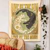 Sun Moon Cat Tapestry Wall Hanging Tarot Retro Black White Cat Psychedelic Love Star for Living Room Home Dorm Decor Cloth Gift