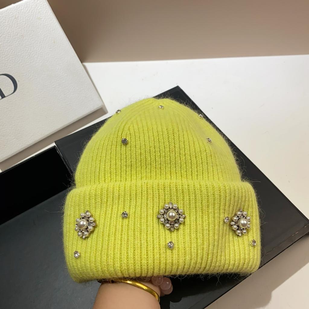 Palace Rhinestone Rabbit Fur Knitted Hat Princess Sweet Celebrity Xiaoxiangfeng Warm Ear Protection Wool Hat