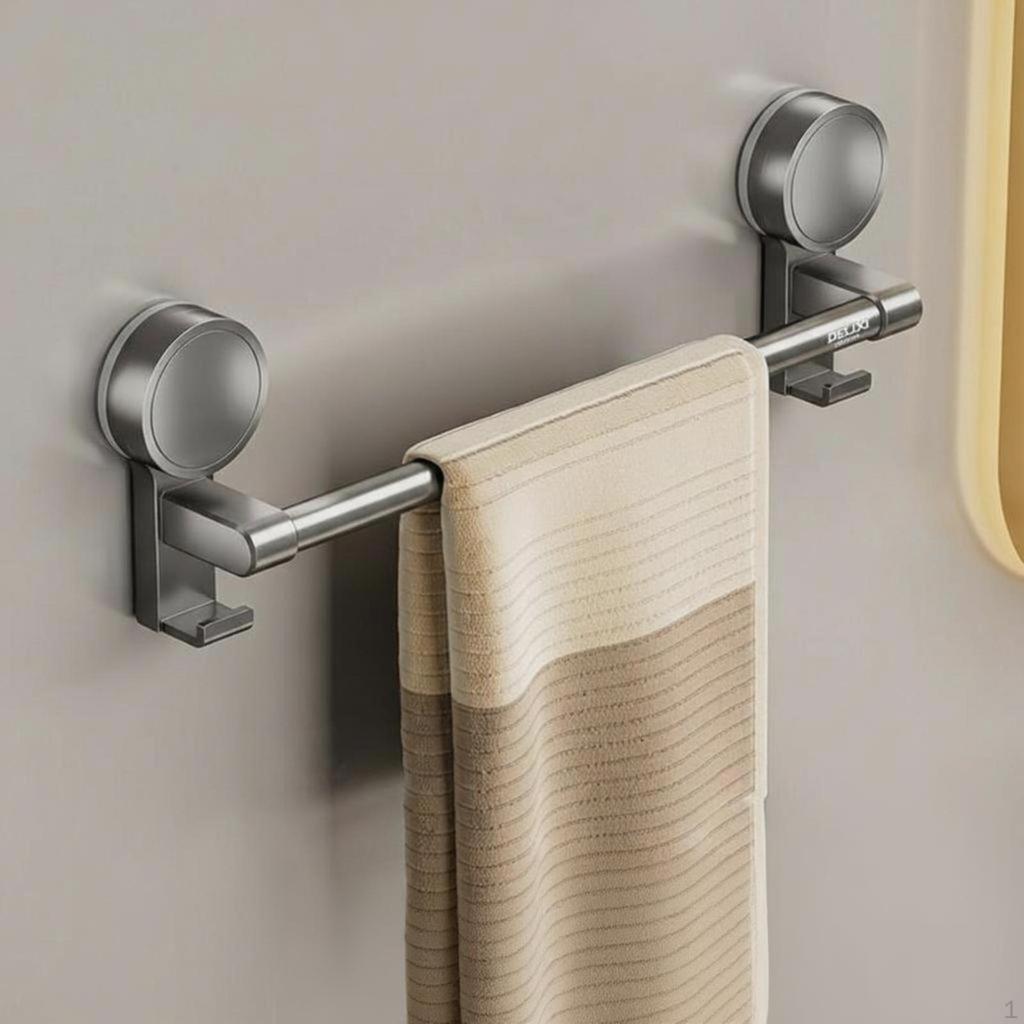Towel Rack, NonSuction Bar, Bathroom Organizer Creamy White 30cm