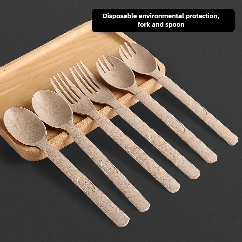 Degradable Tableware Environmentally Friendly Disposable Rice Husk Knife, Fork and Spoon Wheat Straw Spoon Household and Commercial Cake Spoon