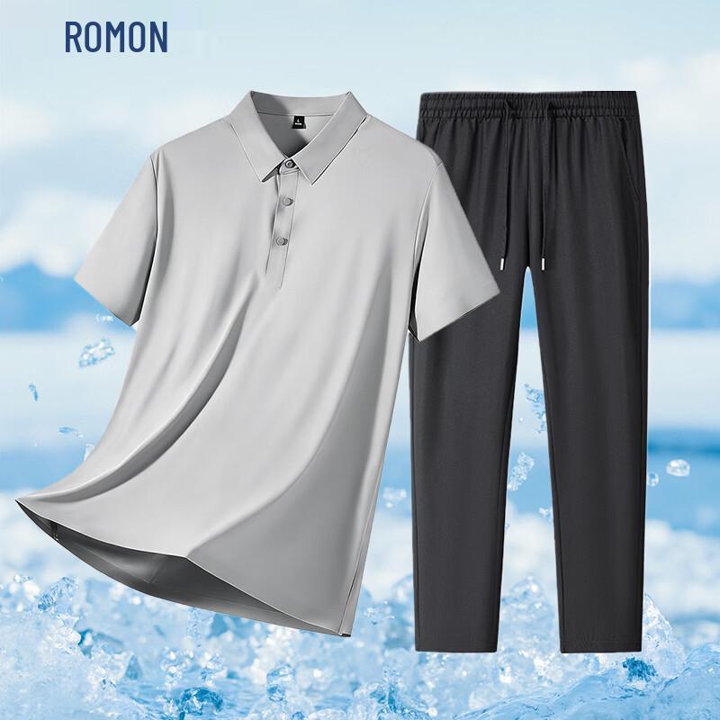 Romon Men's Ice Silk Quick-Dry Polo & Pants Set