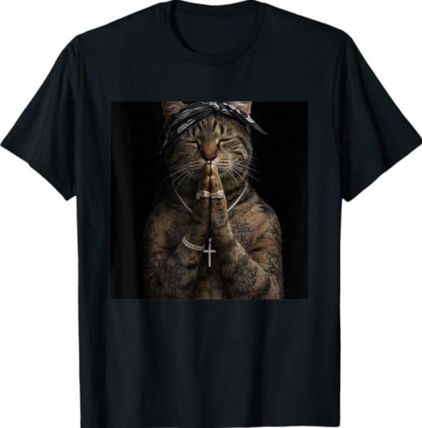 Funny Gangster Cat Gen Z Retro Hip Hop Gangsta Cat Meme T-Shirt S разноцветный