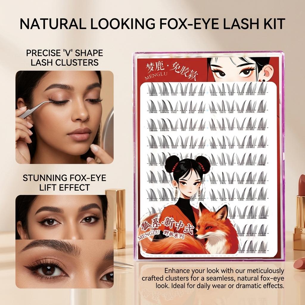 Dream Deer No-Glue Small Slanted Cartoon False Eyelashes Natural Curl Lightweight Fiber Lashes for Various Eye Shapes 7-13