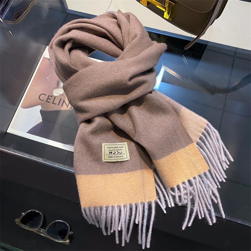 

Jian Luxe Water Corrugated Pure Cashmere Double-sided Contrast Color Scarf Couple Style Winter Women