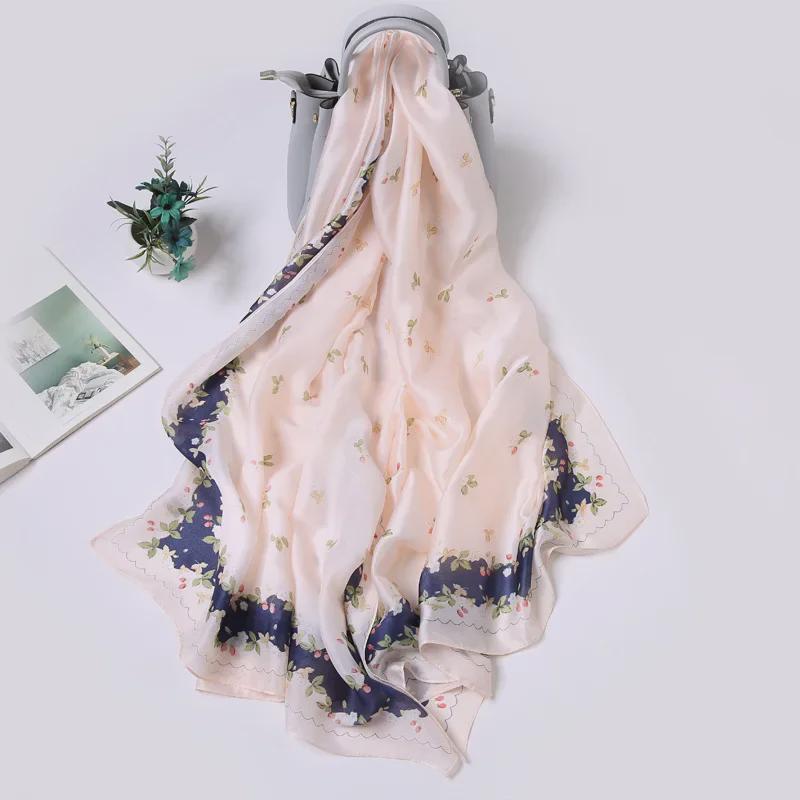 Women's High-Quality Satin Silk Scarf with Printed Design – Versatile for Beach Towel, Sun Protection, or Shawl.