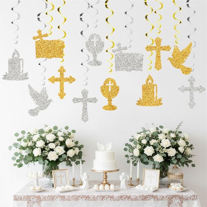 Spirals Hangings Suitable For Communion Handmade Crosses Doves Streamers Elegant Handmade Ceiling Decorations