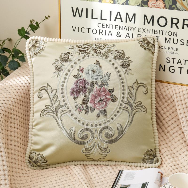 Floral Decorative Pillow Cases Embroidered Jacquard Throw Pillow Cushion Cover For Living Room Decor