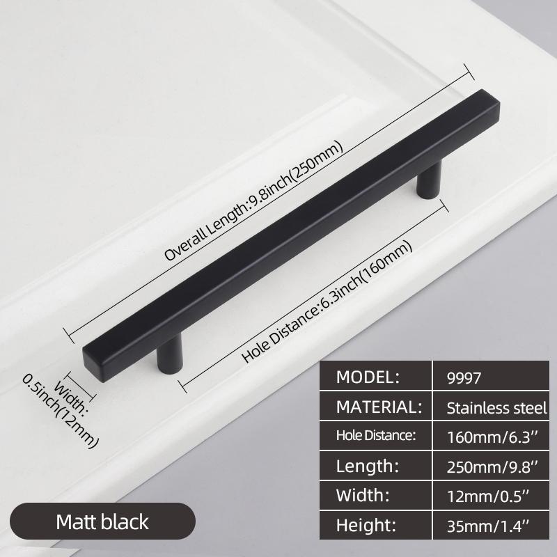 Oukali American Style Furniture Kitchen Cabinet Handle Cupboard Matt Black T Bar Square Stainless Steel Pull Handles