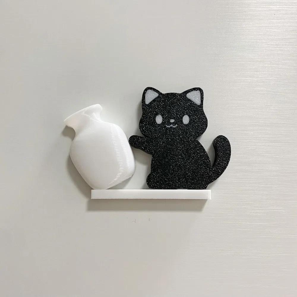 Acrylic Cat Whiskers Collection Ornaments Magnetic Cartoon Cat Hair Storage Memorial Box Black Cat Pushing Vase Decor
