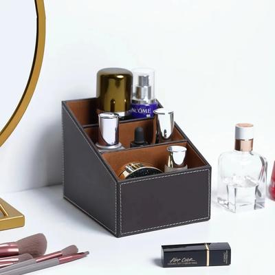 Suporte para Controle Remoto em Couro PU Organizador de Mesa Caixa de Armazenamento para Guia de TV Correspondência Telefone Grade de Organização de Escritório Porta-Canetas Cosméticos