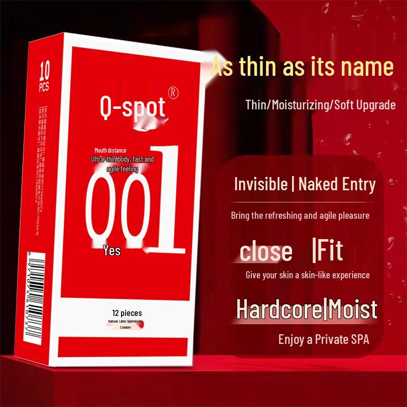 Q Point Ultra-Thin 001 Condoms: Lubricated, Spermicide-Free, for Men & Women, Enhanced Feel & Safety