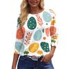 Top da donna casual con stampa di elementi pasquali, girocollo