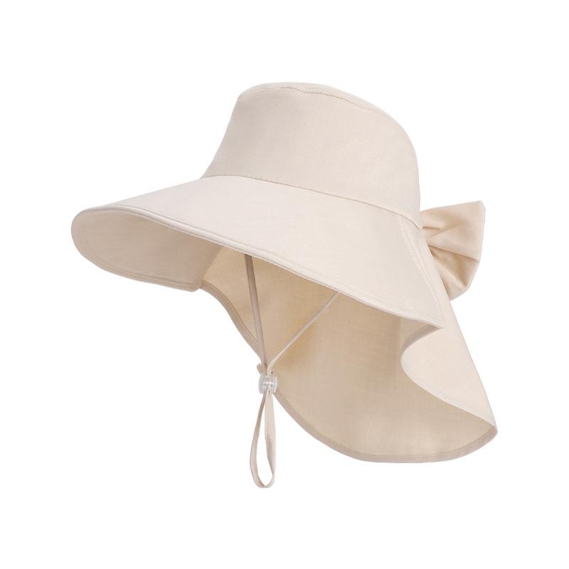 Spring and summer big eaves shawl neck protector bucket hat fashion hat women's outdoor sun hat with ponytail hole