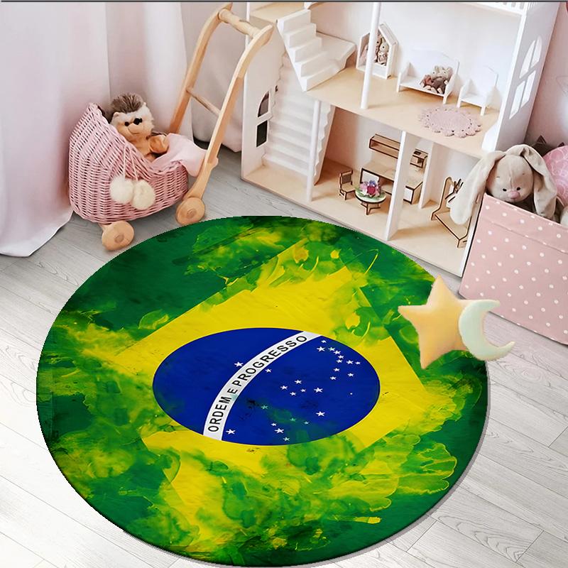 1PC round rug Brazil Artwork Printed Round Area Rug ,Rug For Home Office, Round Chair Rug, Decorative Carpet Fan gifts Christmas gift