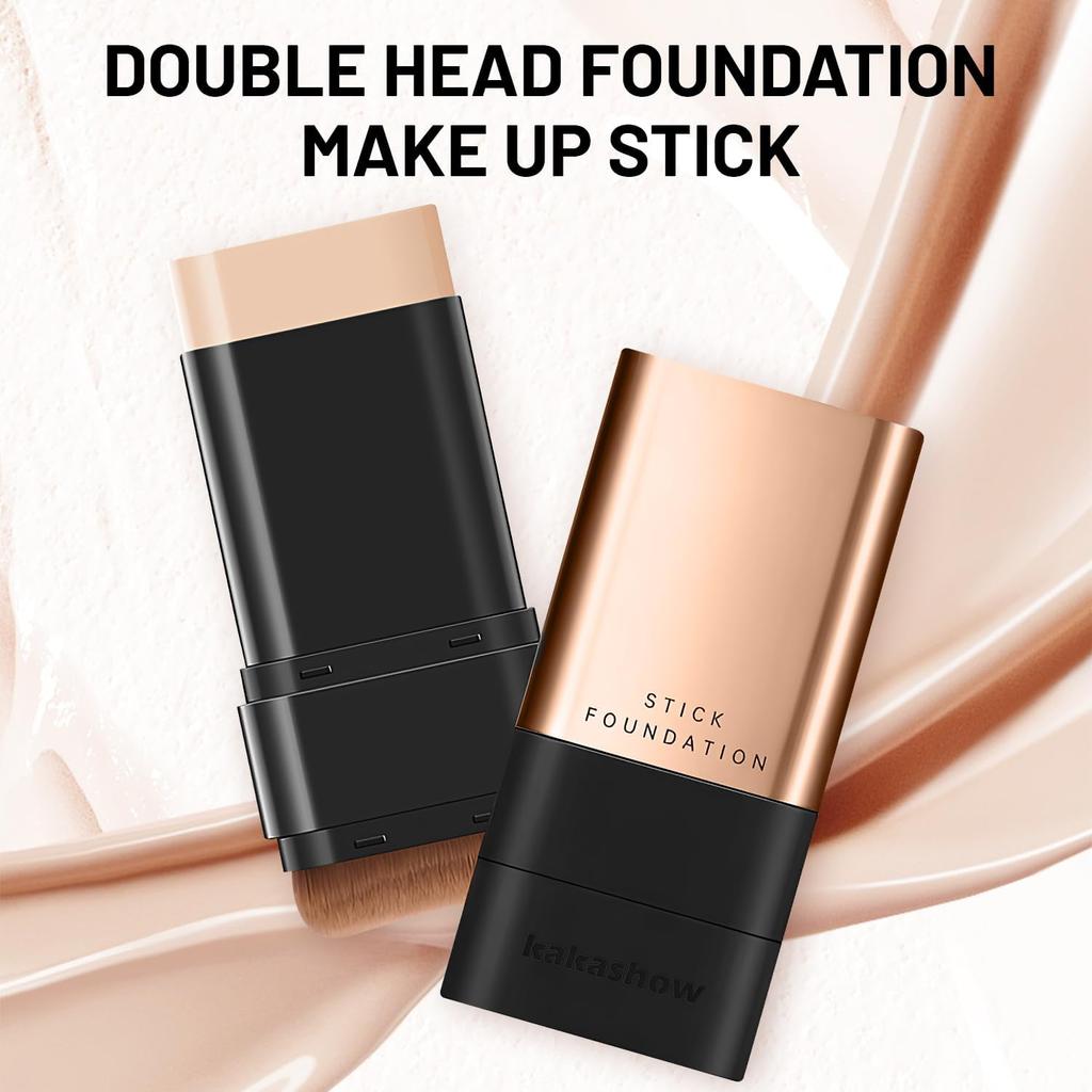 2 In 1 Luxury Anti-Wrinkle Foundation Stick, Long-Lasting Double Head Foundation Make Up Stick with Brush, (Natural, 1 PCS)