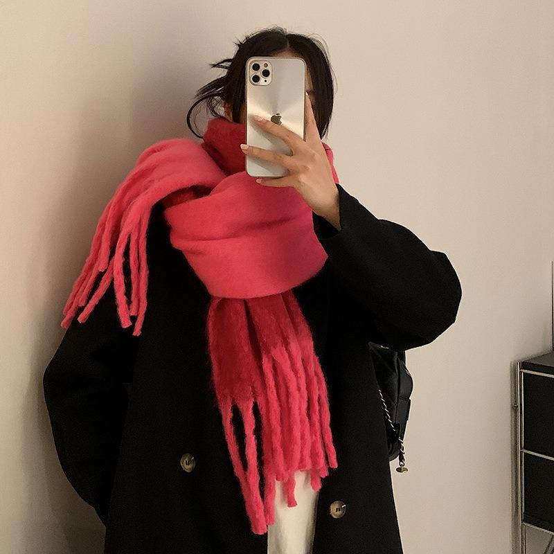Thickened warm scarf women's winter versatile wool scarf soft waxy lengthened new shawl sense of quality