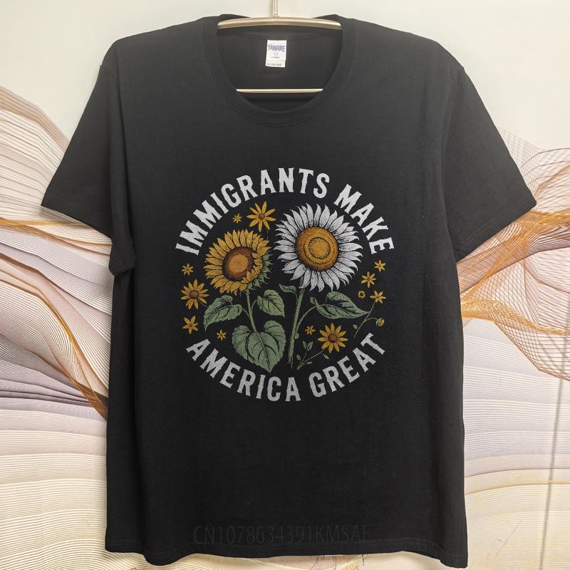 Vintage Summer Boys Tshirt Immigrants Make America Great Sunflowers Design Short Sleeve Rock Crew Neck Tee Shirt Teeshirt Male