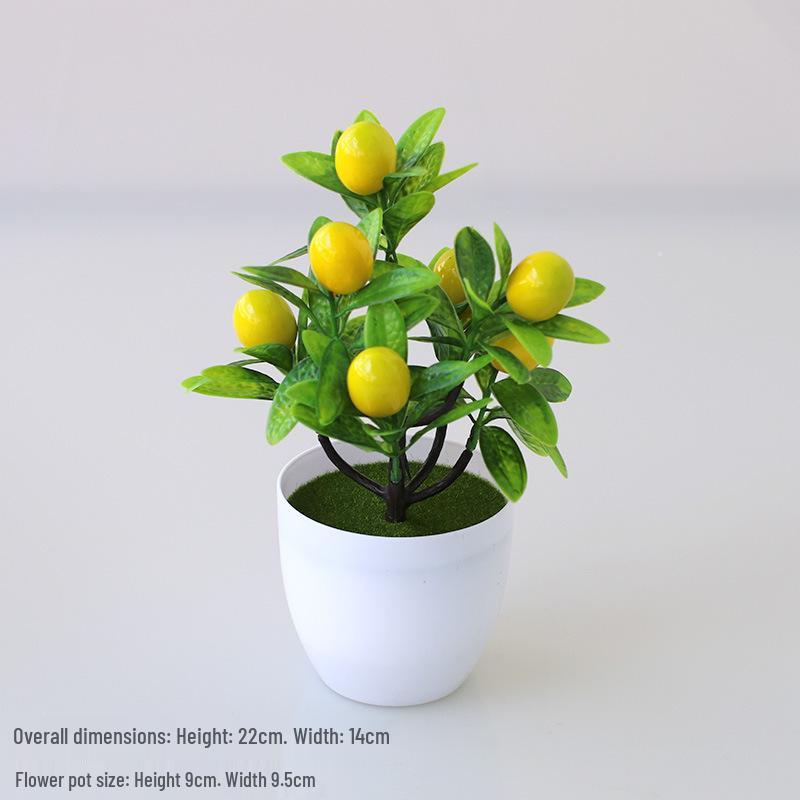 Artificial Potted Desktop Ornament: Green Plants & Money Fruit Bouquet