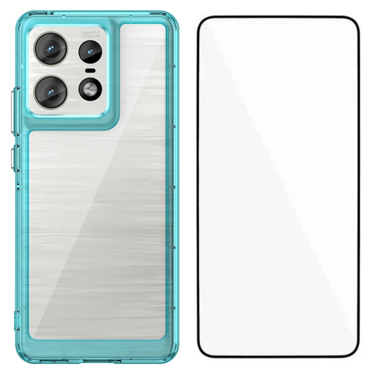 

For Motorola Edge 50 Neo 5G Phone Case WANLONFENG XC Series TPU Acrylic Cover with Tempered Glass (Big Lens Hole) Transparent Blue