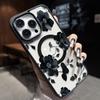 Black Floral Pattern Transparent Magnetic Wireless Charging Phone Case For iPhone 17 16 15 Pro Max 14 Plus 13 12 11 17E 17 Cover