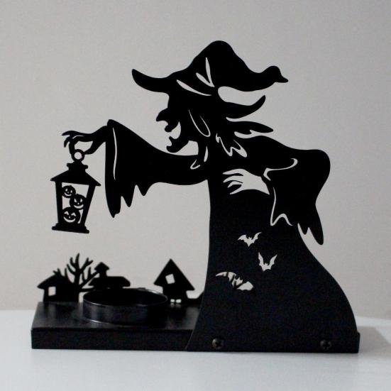 Halloween Witch Candle Holder Resin Which Ghost Figurines Spooky Desktop Statues Decoration for Home Garden Decor