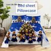 3D HD Christmas Bed Sheets Set Blue Pillow Case Cover Bedding Linen Pillowcase Home Decoration Festival Single Double Twin King