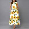 Women Oversized Sleeveless Round Neck Dress Bright Floral Printed Loose Mid Calf Gown