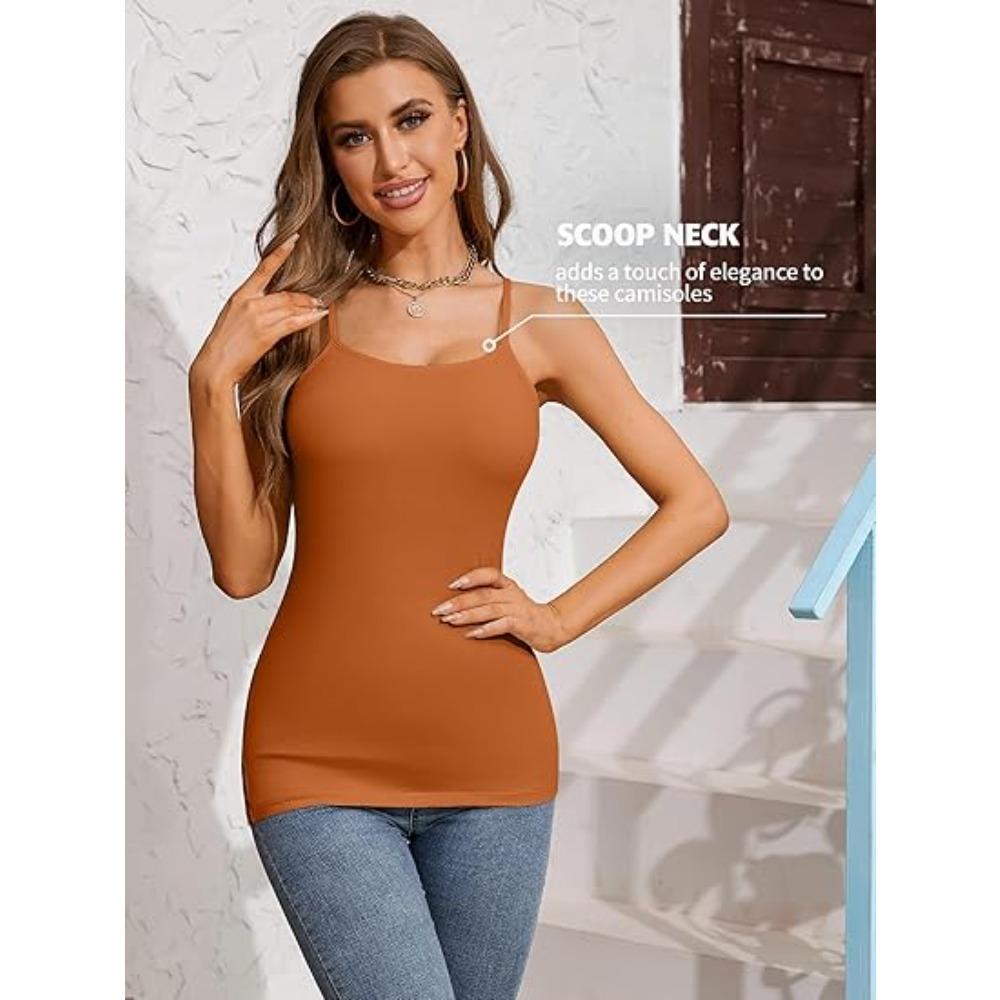CHARMLEAKS Dames 3-pack Katoenen Camisoles met Ingebouwde Beha Effen Verstelbare Spaghettiband Tanktops(Geen gewatteerd)