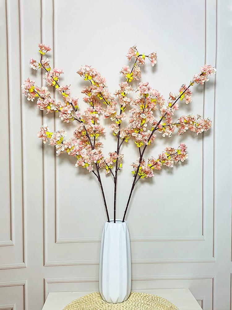 Artificial Cherry Flower Branch 4 Pronged Romantic False Flower Branch Decoration for Home Living Room Bedroom White