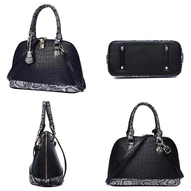New Crocodile Pattern Handbag, Stone Pattern Lock, Shell Bag, Snake Pattern Splicing Messenger Bag, Shoulder Bag, Women's Bag.