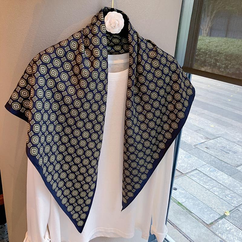 Spring and Autumn Premium Triangle Scarf Double Layer Satin Korean Edition Small Shawl Silky Smooth Foreign Style Neck Protection Silk Scarf Scarf