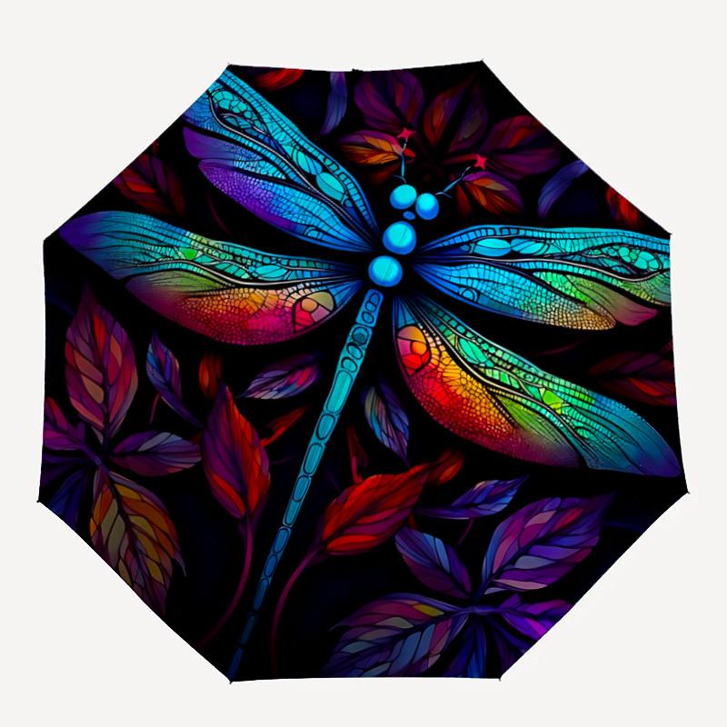 

1pc Dragonfly StainedGlass Automatic Open/Close Umbrella with Folding feature Compact Travel Umbrella, Lightweight design, for Commuting, Business117