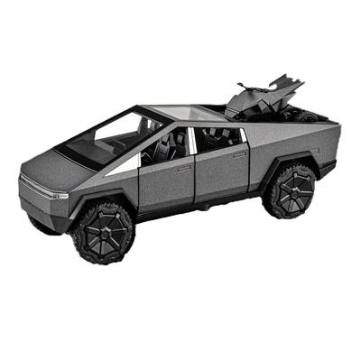 Giocattolo Tesla Cybertruck in lega 1/32, modello in metallo pressofuso, fuoristrada, suono e luce, giocattolo a trazione posteriore, regalo per amici, ornamenti decorativi alla moda.