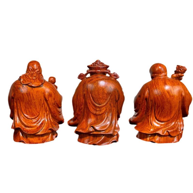 Karin Wood Carving Fulu Shou Ornament - Solid Wood Decor for Longevity Wishes and Birthday Gifts