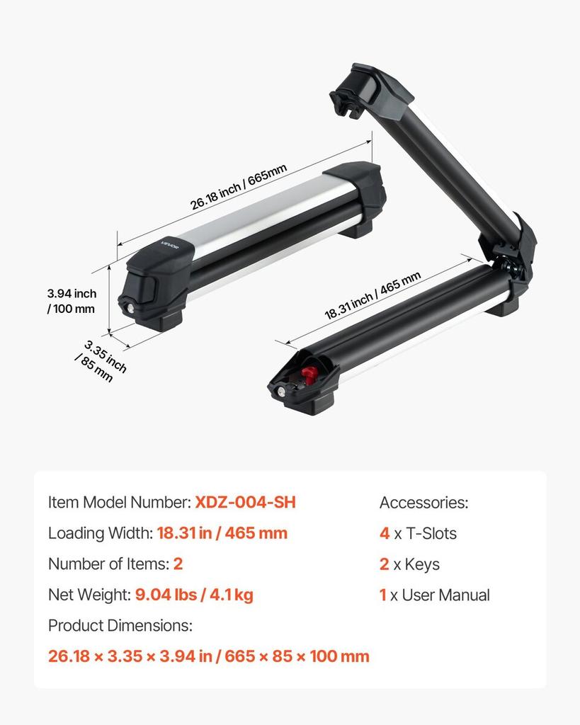 Ski & Snowboard Roof Rack, Carry up to 4 Pairs of Skis or 2 Snowboards, 2 PCS Aluminum Universal Car Roof Rack with Lock & Rubber Padding, Carrier for