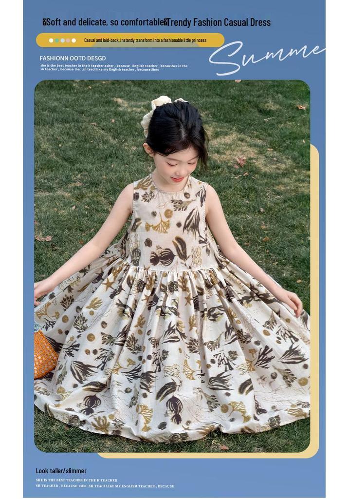 Girls' 2026 Summer Floral Spaghetti Strap Dress - High-End, Stylish Tank Top Dress